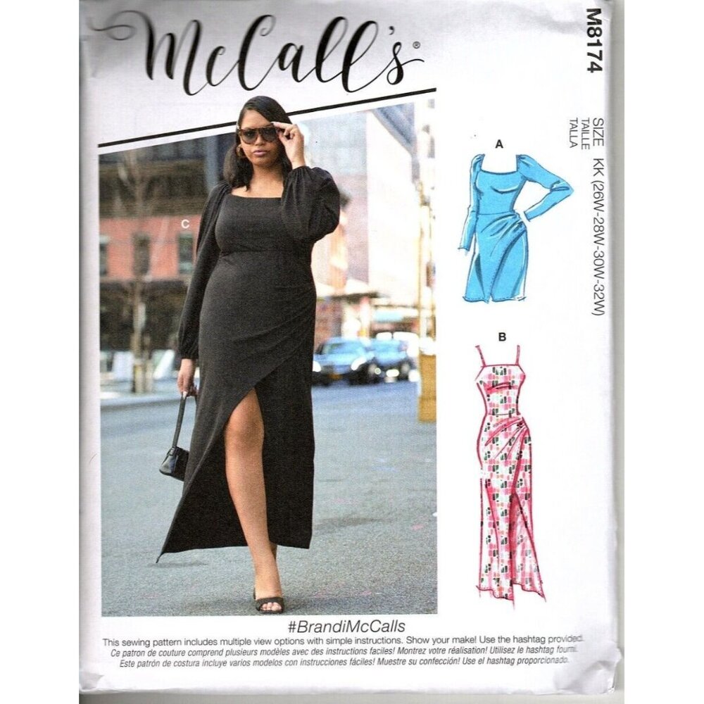 McCall's M8174 Women's 26W to 32W Bodycon Knit Dresses Uncut Sewing Pattern
